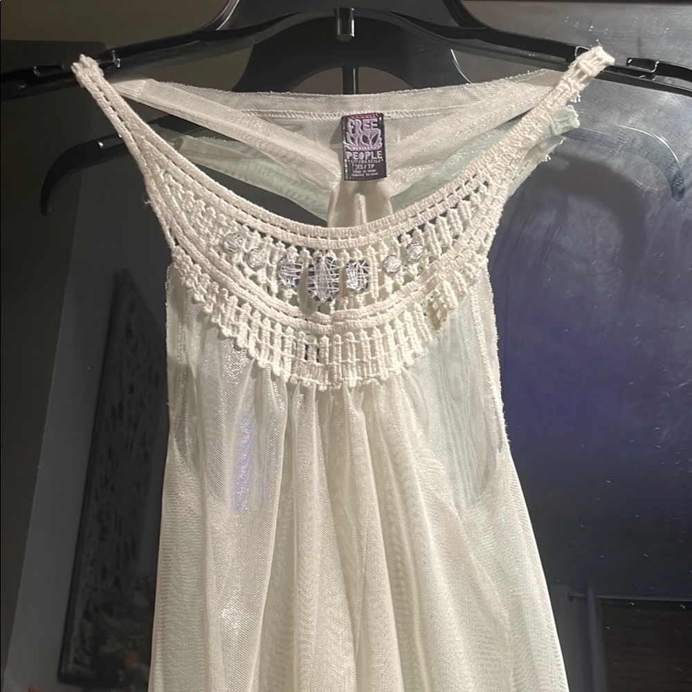 Free People White Crochet Detail Top